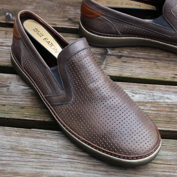 EUC, Ron White Gray Perforated Leather Slip-On, Size 43 EU, Made in Italy - Picture 2 of 13